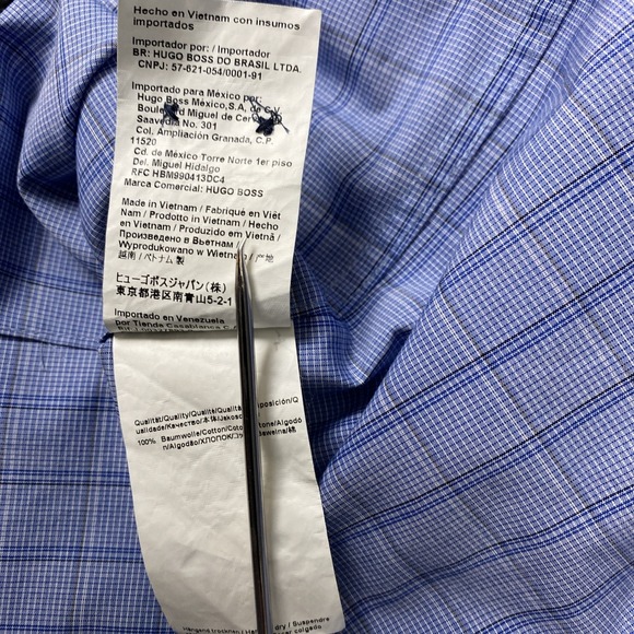 Hugo Boss Shirt Mens Large Navy Blue Slim Fit Easy Iron Button Up Long Sleeve - Picture 8 of 8